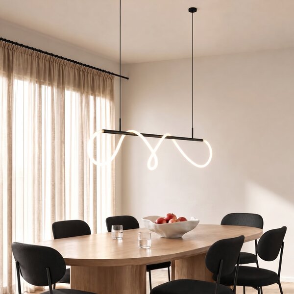 Lucande LED lampă suspendată Kisune, alb/negru, metal, Negru, Camera de zi / sufragerie, Plastic, Modern