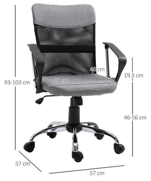 Fotoliu de Birou din Material Textil Gri, Scaun Rotativ si Ergonomic pentru Masa de Lucru 57x57x93-103cm Vinsetto | Aosom Romania