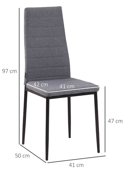HOMCOM Set 4 Scaune Tapițate, Căptușite pentru Camera de Zi, Moderne, din Metal și Material Textil, 41x50x97 cm, Gri | Aosom Romania
