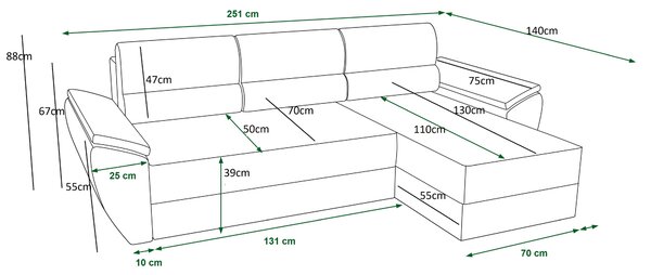 Coltar extensibil de colt LIVARO, gri inchis, reversibil, 251x140 cm