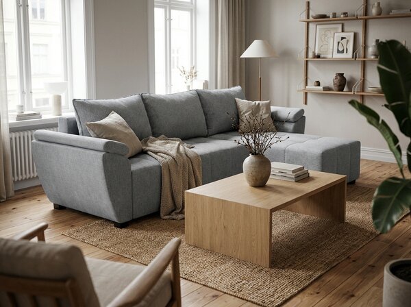 Coltar extensibil de colt LIVARO, gri deschis, reversibil, 251x140 cm