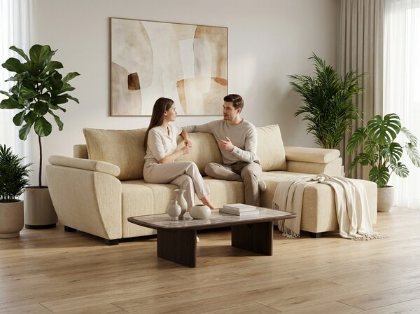 Coltar extensibil LIVARO, crem, reversibil, 251x140 cm