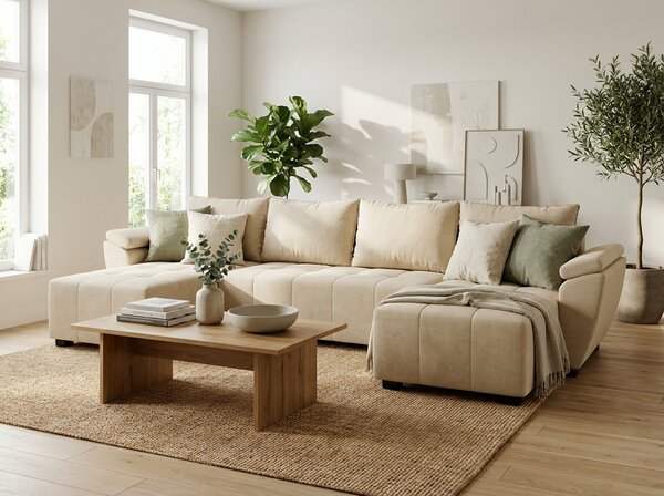 Coltar extensibil in forma de U LIVARO, crem, 305x140 cm
