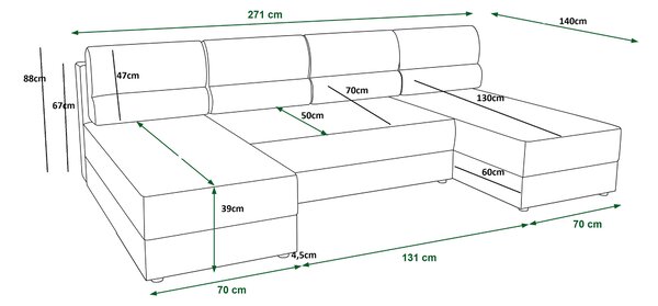 Coltar extensibil in forma de U LIVARO, gri deschis, 305x140 cm