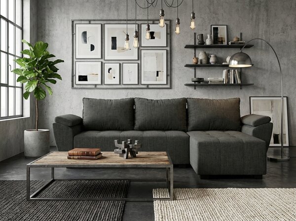 Coltar extensibil de colt LIVARO, gri inchis, reversibil, 251x140 cm