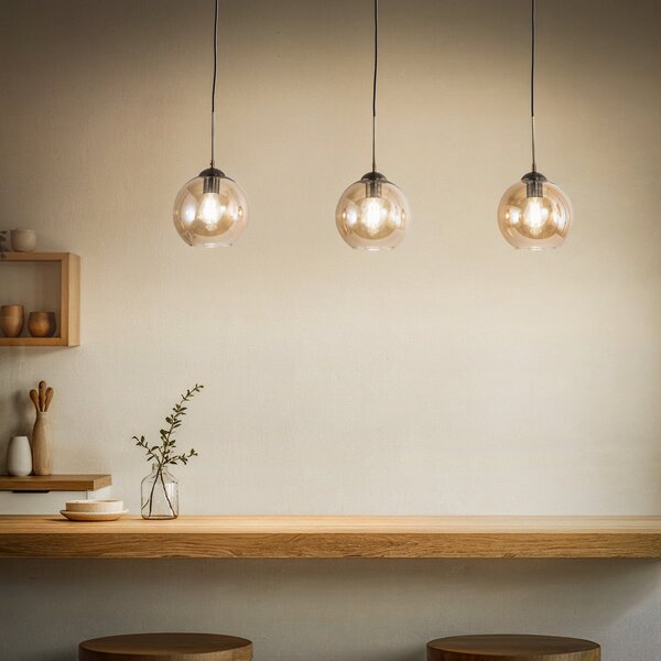 Lindby Sofian lampă suspendată, chihlimbar, sticlă, 100 cm, 3 becuri., reglabil, Bronz / Alamă Veche, Camera de zi / sufragerie, Sticlă, Modern