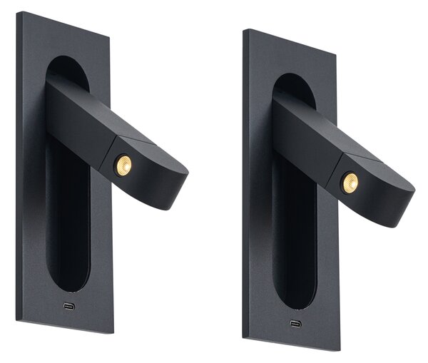 Set de 2 Aplice Moderne Negre Incl. LED și Port USB-C - Hilton