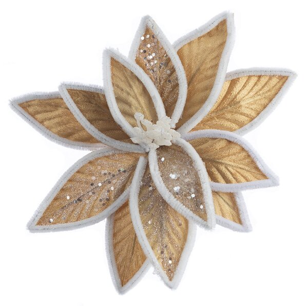 Decoratiune brad, floare Craciunita artificiala catifea si glitter, au