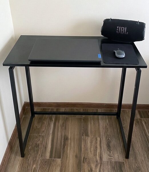 Birou pliabil pentru calculator Ruhhy - Stil industrial Loft, cadru metalic, negru, 80x75x40 cm