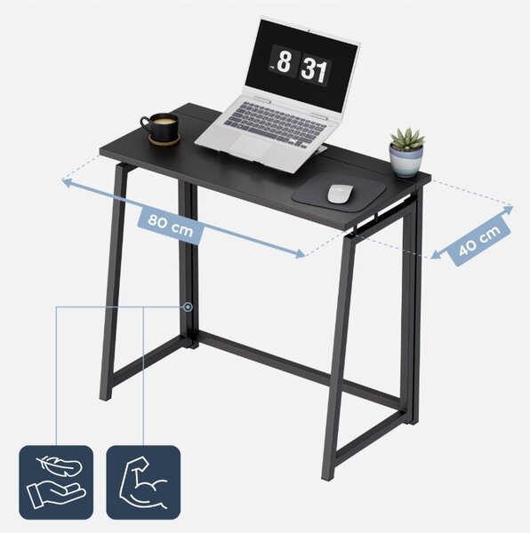 Birou pliabil pentru calculator Ruhhy - Stil industrial Loft, cadru metalic, negru, 80x75x40 cm