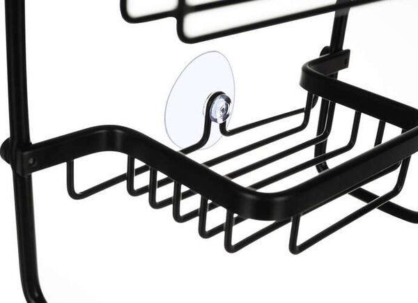 Raft suspendat pentru baie Ruhhy - 3 niveluri, organizator metalic, negru