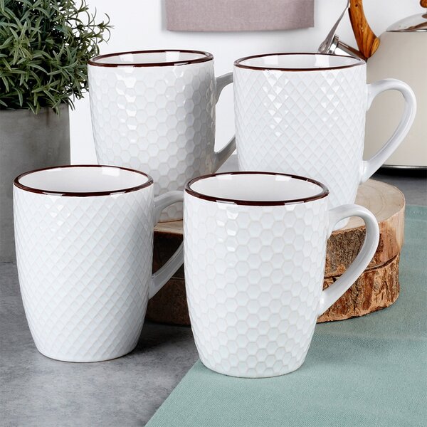 Set 4 căni ceramice albe Vilde - capacitate 400 ml, porțelan rezistent, design minimalist