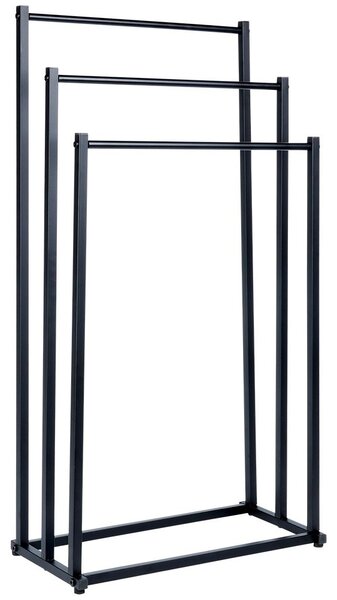 Suport pentru prosoape din metal vopsit electrostatic Vilde - 3 bare pentru uscare, construcție stabilă, Negru, 44 x 21 x 86 cm