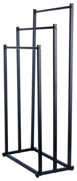Suport pentru prosoape din metal vopsit electrostatic Vilde - 3 bare pentru uscare, construcție stabilă, Negru, 44 x 21 x 86 cm