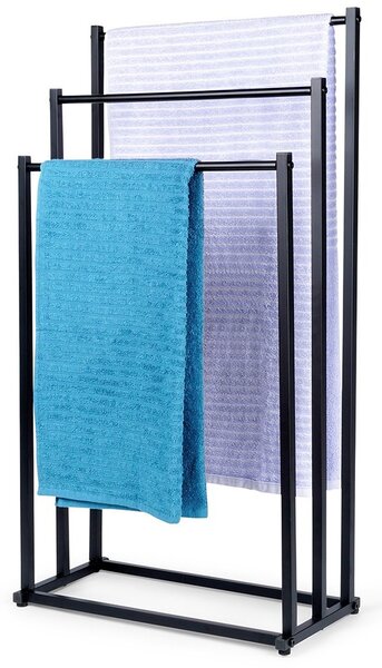 Suport pentru prosoape din metal vopsit electrostatic Vilde - 3 bare pentru uscare, construcție stabilă, Negru, 44 x 21 x 86 cm