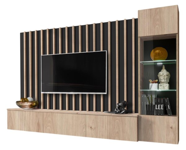 Mobilier living Vertic (negru + hikora jackson) (cu iluminat LED). 1097587