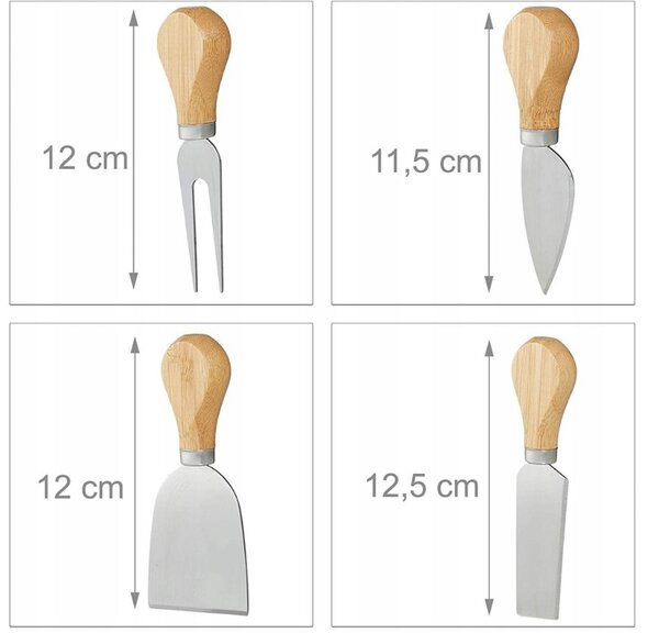 Set platou din bambus pentru servirea brânzeturilor Vilde - include 4 cuțite din inox, design elegant