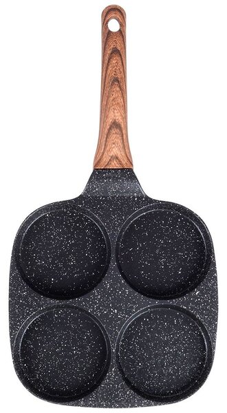 Tigaie antiaderentă cu 4 compartimente pentru ouă ochiuri și clătite Vilde - mâner din lemn, 19 x 19 cm