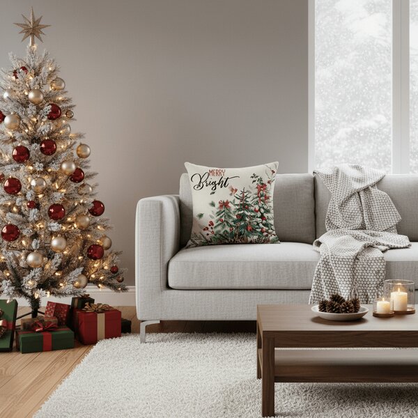 Fata de perna de Craciun HOLLY CHARM 45x45 cm, bej