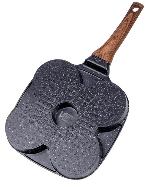 Tigaie antiaderentă cu 4 compartimente pentru ouă ochiuri și clătite Vilde - mâner din lemn, 19 x 19 cm
