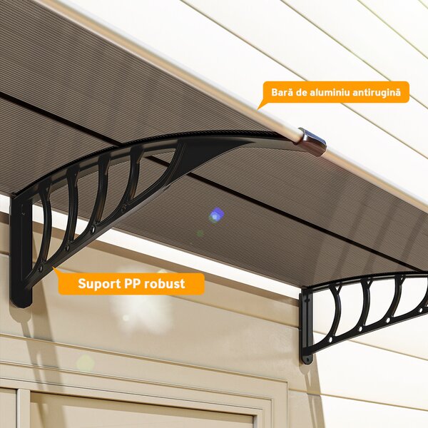 Streasina de exterior Outsunny 200x96cm din policarbonat si aluminiu, protectie pentru ferestre si usi, maro | Aosom RO