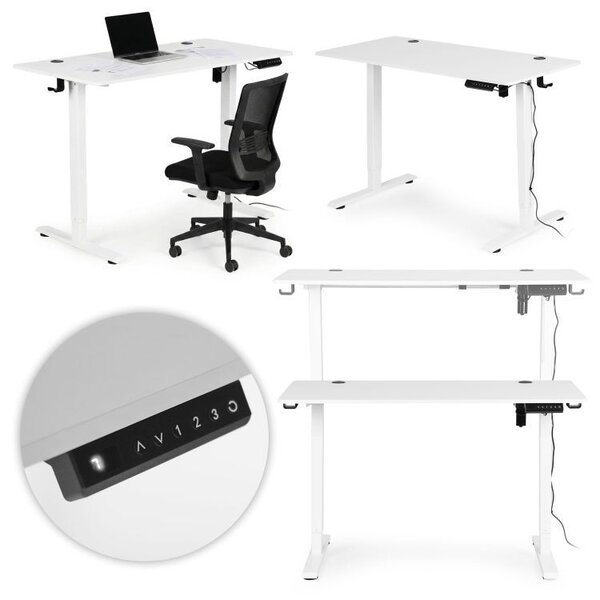 Masă de lucru electrică reglabilă pe înălțime cu picioare albe - 120 x 60 cm