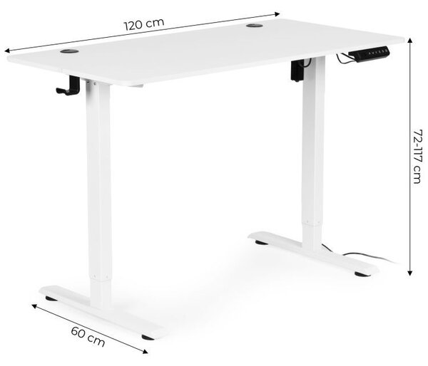 Masă de lucru electrică reglabilă pe înălțime cu picioare albe - 120 x 60 cm