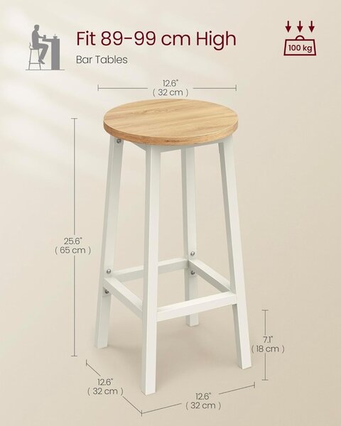 Set 2 scaune de bar Vasagle Alb 32 x 32 x 65 cm