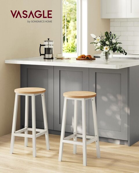 Set 2 scaune de bar Vasagle Alb 32 x 32 x 65 cm