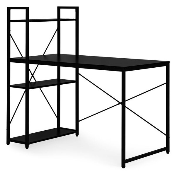 Birou pentru computer în stil Loft ModernHome - Cu rafturi de depozitare, cadru metalic, negru, 120x60 cm