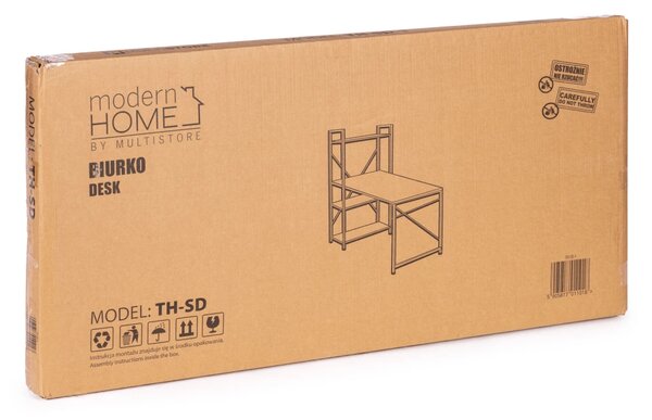 Birou pentru computer în stil Loft ModernHome - Cu rafturi de depozitare, cadru metalic, negru, 120x60 cm