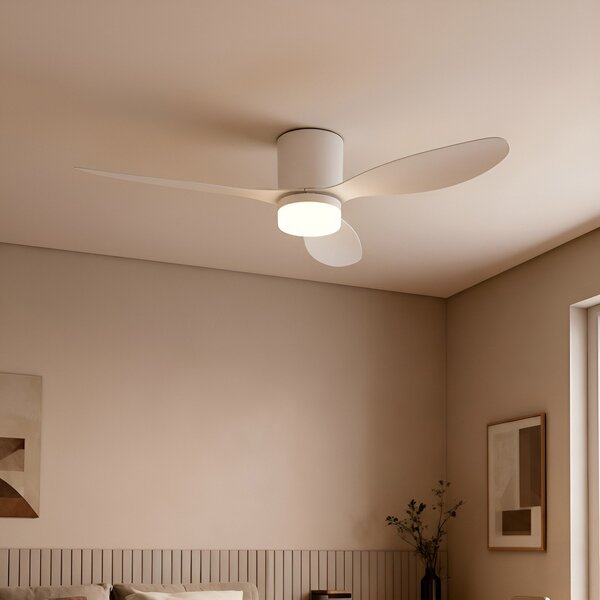 Lucande Ventilator de tavan LED Kayu, alb, DC, silențios, Ø 132 cm, Alb, Camera de zi / sufragerie, Plastic, Modern