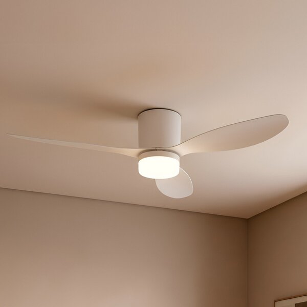 Lucande Ventilator de tavan LED Kayu, alb, DC, silențios, Ø 132 cm, Alb, Camera de zi / sufragerie, Plastic, Modern