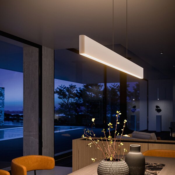 Linea Light Lampă suspendată LED Satori, lungime 86,4 cm, alb, 2.700 K, aluminiu, reglabil, Alb, Camera de zi / sufragerie, Aluminiu