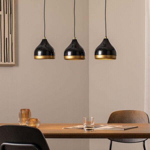 Opviq Lampă suspendată Yildo, liniară, 3 becuri, negru/auriu, metal, reglabil, Negru, Camera de zi / sufragerie, Metal, Modern