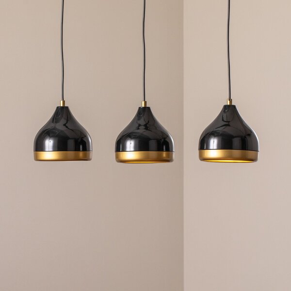 Opviq Lampă suspendată Yildo, liniară, 3 becuri, negru/auriu, metal, reglabil, Negru, Camera de zi / sufragerie, Metal, Modern