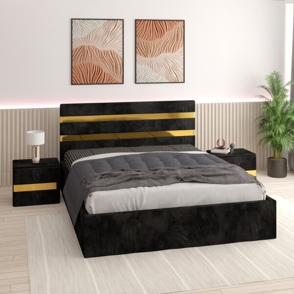 Pat Clio Negru cu Noptiere fara Saltea 140x200