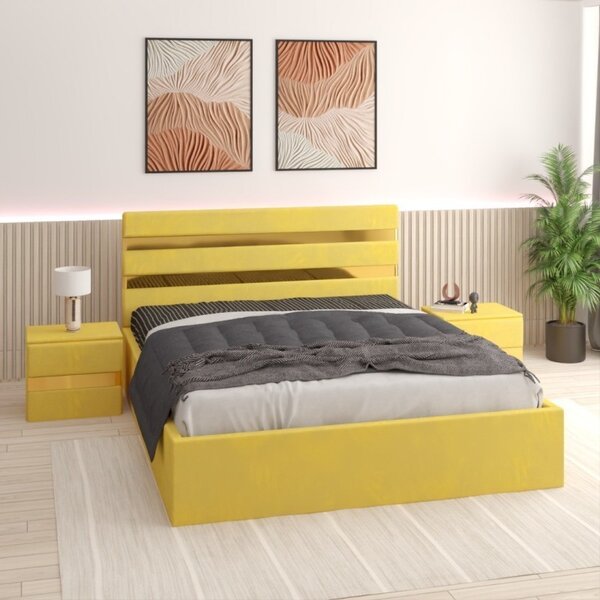 Pat Clio Galben cu Noptiere fara Saltea 140x200