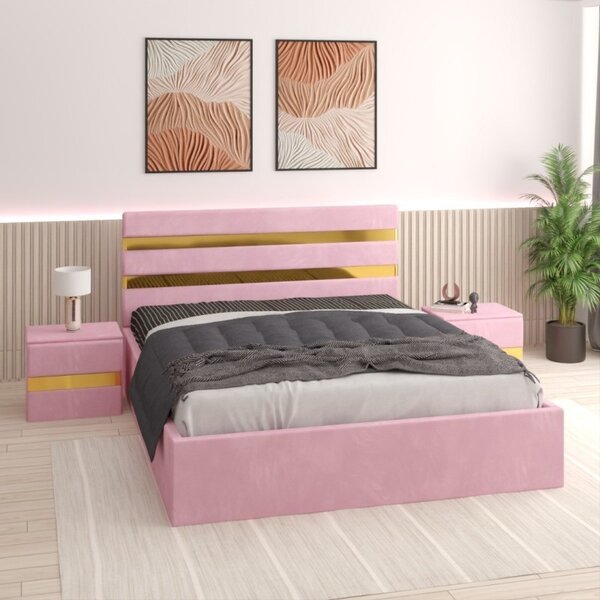 Pat Clio Roz cu Noptiere fara Saltea 160x200