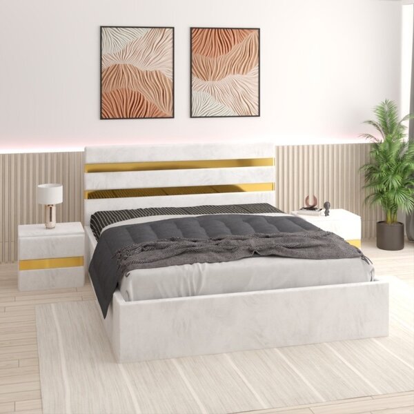 Pat Clio Alb cu Noptiere fara Saltea 140x200