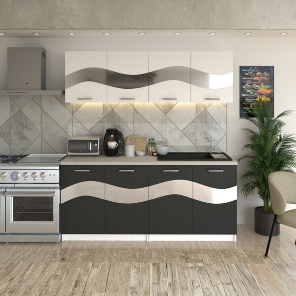 Bucatarie Armonia Alb cu Gri ( Silver ) 180 cm
