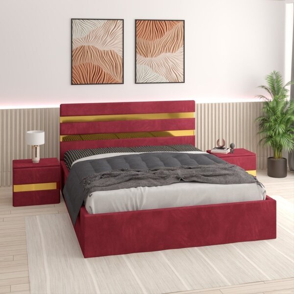Pat Clio Rosu cu Noptiere fara Saltea 140x200