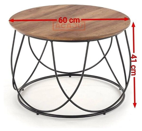 Masuta cafea NUBIRA, nuc/negru, 60x60x41 cm