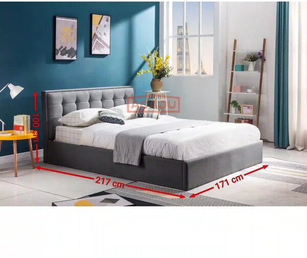 Pat cu somiera metalica rabatabila PADVA 160x200, stofa gri, cu spatiu