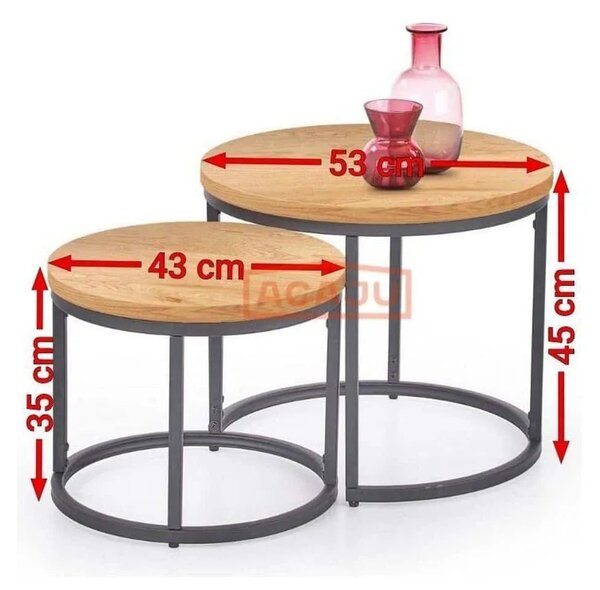 Set 2 masute cafea OREO, stejar auriu/negru