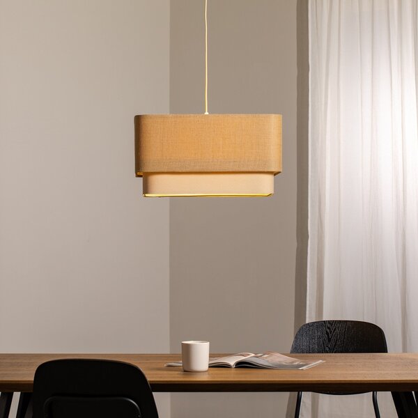 Maco Design Kwadro Duo lampă suspendată, crem/bej, 50x50cm, iută/lin, reglabil, Bej, Camera de zi / sufragerie, Țesătură / Textil
