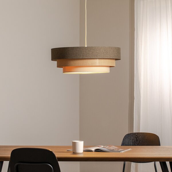 Maco Design Lampă suspendată Triniti, maro/bej/crem, Ø 60 cm, textil, reglabil, Maro / Rugină, Camera de zi / sufragerie, Țesătură / Textil