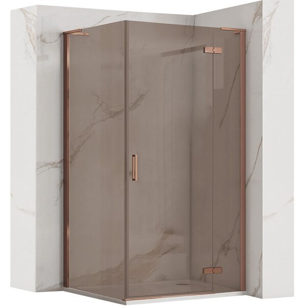 Rea Hugo, cabină de duș cu 1 aripă 80 (ușă) x 80 (perete) x 200 cm, sticlă gri 6 mm, profil cupru, KPL-K6964