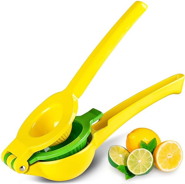Storcator manual citrice, dublu, Quasar & Co.®, pentru lamai, lime sau portocale, 22 x 7.6 x 6 cm, aluminiu, galben-verde