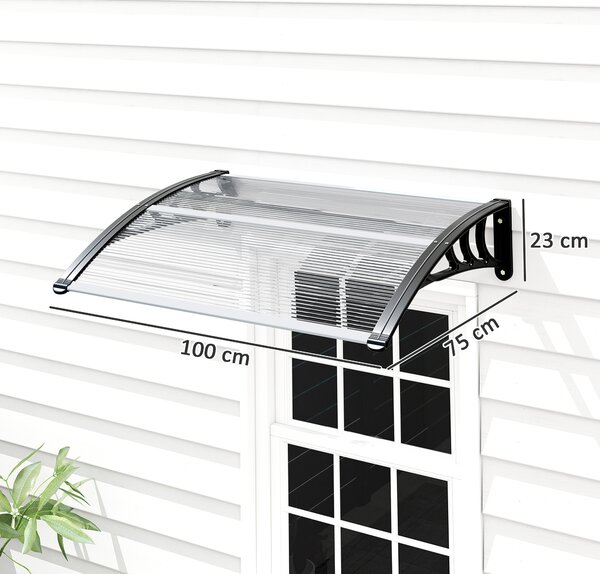 Outsunny Copertină de Exterior pentru Uși și Ferestre 75x100 cm, Protecție Solară și împotriva Ploii, cu Suport din Aluminiu, Transparentă | Aosom Romania